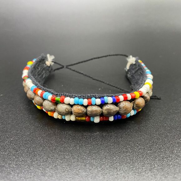 Unbranded Jewelry - Shell & Glass Seed Bead Black Cloth Adjustable Handmade Unisex Bracelet